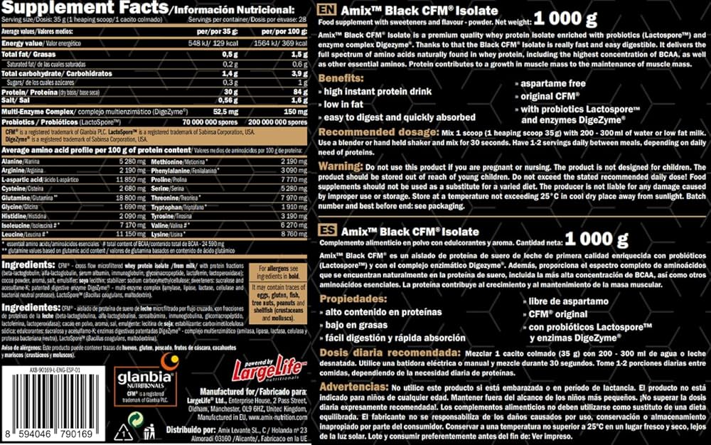 Black CFM Isolate – Black Line | Proteína Aislada de Suero de Alta Pureza