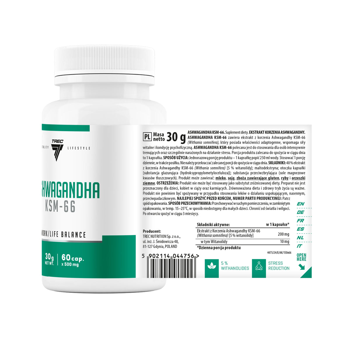 Ashwagandha KSM-66 Trec 60 cápsulas | Extracto de Withania