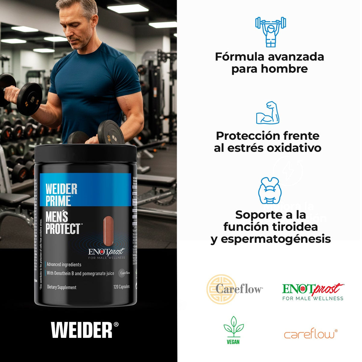Prime Men's Protect Weider 120 cápsulas | Complemento masculino con extractos vegetales