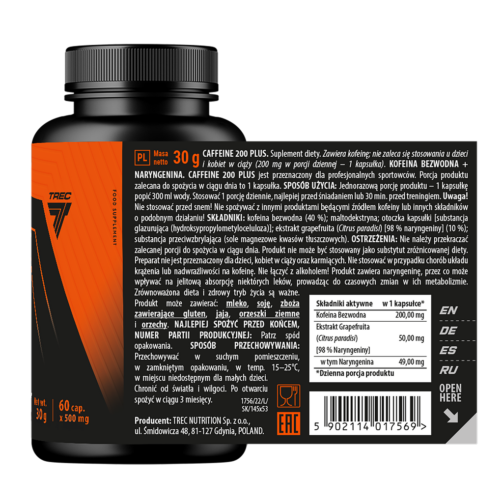 Endurance Caffeine 200 Plus Trec 60 cápsulas | Cafeína 200 mg