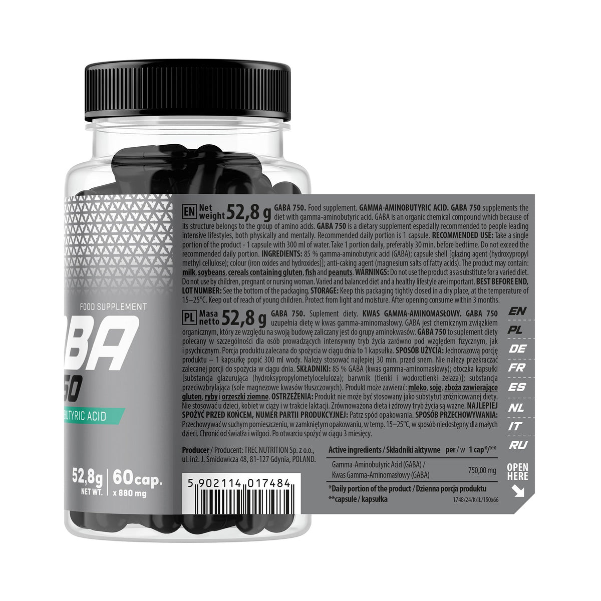 GABA 750 Trec 60 Cápsulas | Ácido Gamma-Aminobutírico