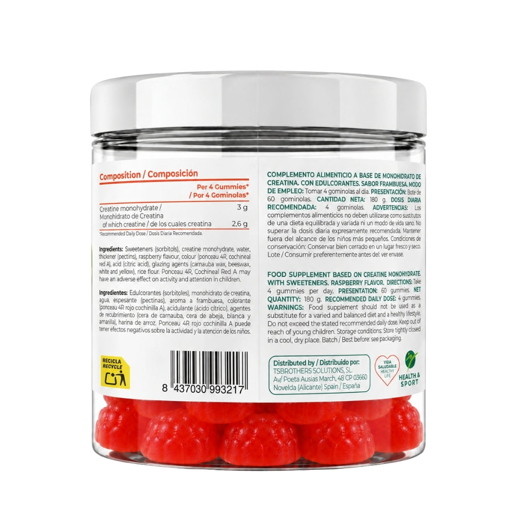 Gominolas de Creatina Frambuesa 60 Gummies | Torafood