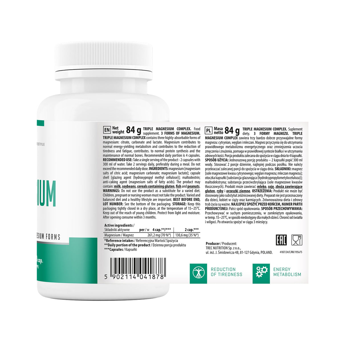 Triple Magnesium Trec 120 cápsulas | Complejo de Magnesio