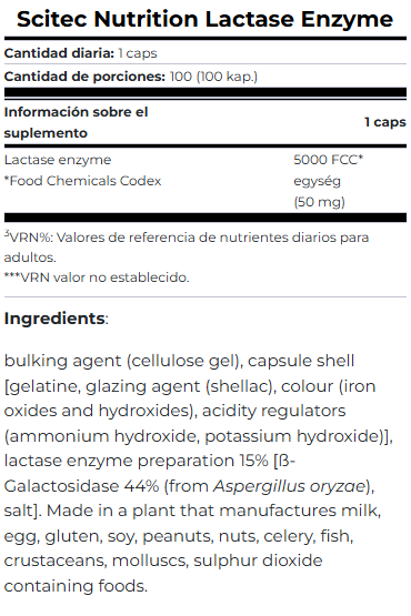 Lactase Enzyme Scitec | Enzima Lactasa en Cápsulas
